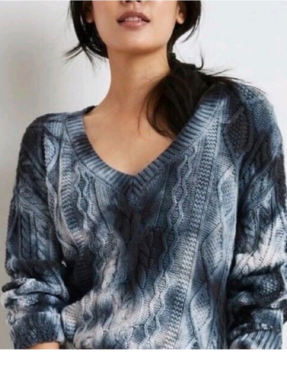 Pilcro Tie-Dye cotton Cable Knit Sweater in Navy and White